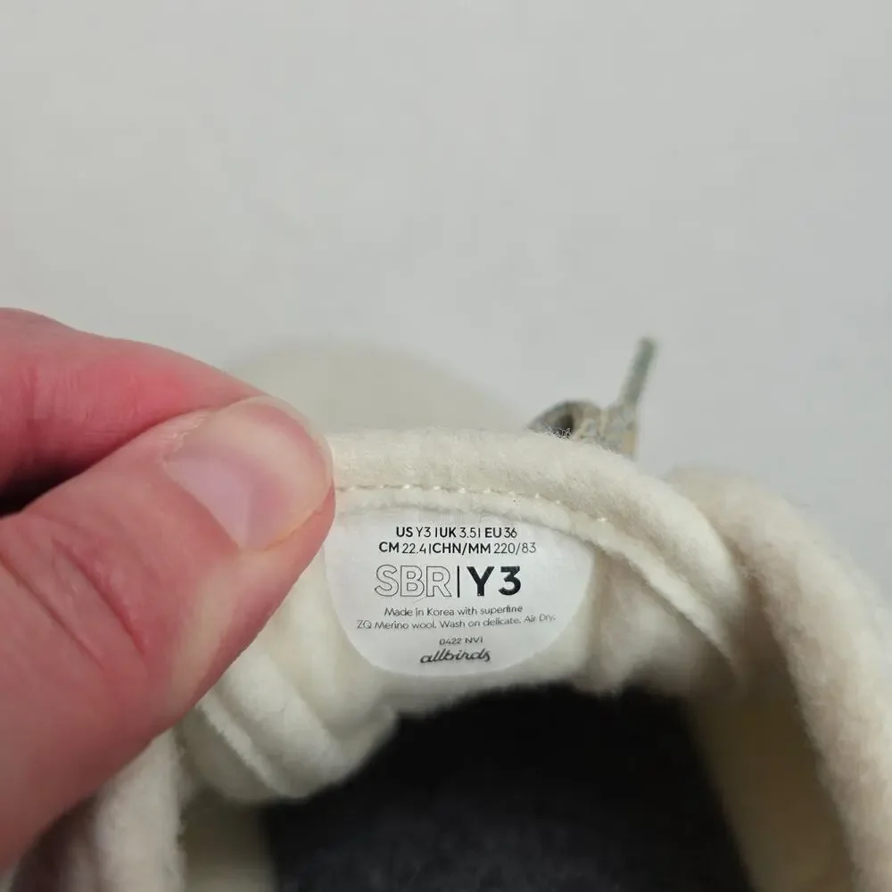 Allbirds Smallbirds Merino Wool Runner Sneakers Size 3 Natural White Wool